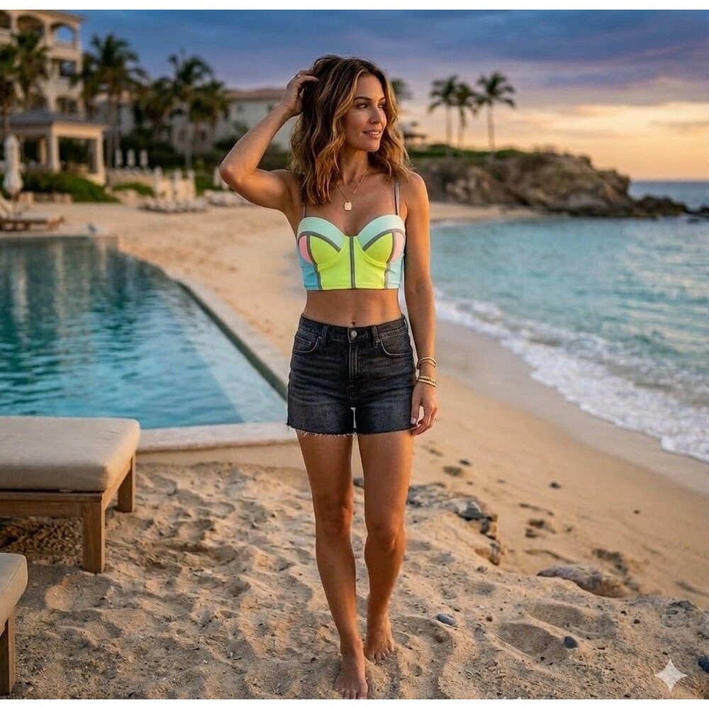 Maaji Neon Colorblock One-Piece Swim Top in Lime, Pink & Light Blue